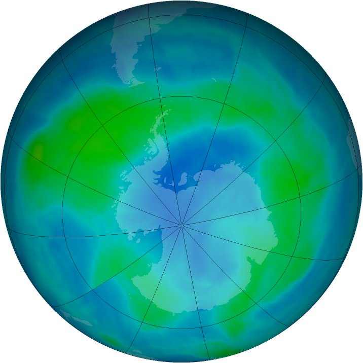 Antarctic ozone map for 25 February 2009